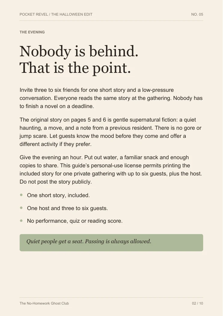 A page from the guide: Nobody has homework.